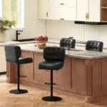 HOMCOM Adjustable Bar Height Stools Set of 2, Thick Padded Cushion and Metal Footrest for Home Bar, Black - Image 9