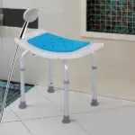 6 Level Adjustable Non Slip Shower Stool with Hand Shower Holder, Blue - Image 2