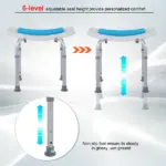 6 Level Adjustable Non Slip Shower Stool with Hand Shower Holder, Blue - Image 6
