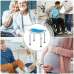 6 Level Adjustable Non Slip Shower Stool with Hand Shower Holder, Blue - Image 7