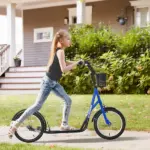 Adjustable Blue Kick Scooter, Double Brakes, 16" Tires, Basket, Cupholder - Image 2