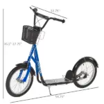 Adjustable Blue Kick Scooter, Double Brakes, 16" Tires, Basket, Cupholder - Image 3