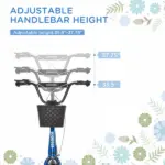 Adjustable Blue Kick Scooter, Double Brakes, 16" Tires, Basket, Cupholder - Image 4