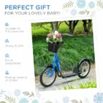 Adjustable Blue Kick Scooter, Double Brakes, 16" Tires, Basket, Cupholder - Image 5