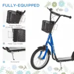 Adjustable Blue Kick Scooter, Double Brakes, 16" Tires, Basket, Cupholder - Image 6