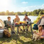 Outsunny Adjustable Height Folding Picnic Table with Removable Plates, Aluminum Camping Table, Black - Image 2