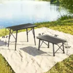 Outsunny Adjustable Height Folding Picnic Table with Removable Plates, Aluminum Camping Table, Black - Image 3