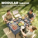 Outsunny Adjustable Height Folding Picnic Table with Removable Plates, Aluminum Camping Table, Black - Image 4