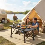 Outsunny Adjustable Height Folding Picnic Table with Removable Plates, Aluminum Camping Table, Black - Image 8