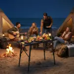 Outsunny Adjustable Height Folding Picnic Table with Removable Plates, Aluminum Camping Table, Black - Image 9