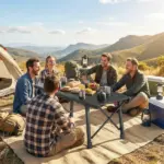 Outsunny Adjustable Height Folding Picnic Table with Removable Plates, Aluminum Camping Table, Black - Image 10