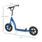 HOMCOM Adjustable Height Kick Scooter for Kids 5-12, Non-Slip Footplate, Big Wheels, Rear Brake, Blue - Image 3