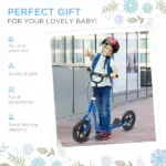 HOMCOM Adjustable Height Kick Scooter for Kids 5-12, Non-Slip Footplate, Big Wheels, Rear Brake, Blue - Image 4