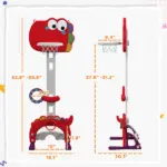 Adjustable Height Kids Basketball Hoop, 4.4-5 ft, 5-in-1 Design for Indoor Use, Red - Image 3
