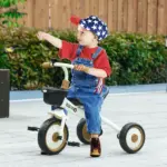 Adjustable Kids Tricycle for Toddlers 2-5 Years with Basket Bell White Comfortable Handlebar Grips - Image 2