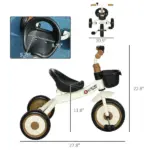 Adjustable Kids Tricycle for Toddlers 2-5 Years with Basket Bell White Comfortable Handlebar Grips - Image 3