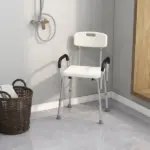 HOMCOM Adjustable Shower Chair with Armrests Suction Feet and 300 lb Capacity White - Image 2