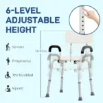HOMCOM Adjustable Shower Chair with Armrests Suction Feet and 300 lb Capacity White - Image 6