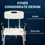 HOMCOM Adjustable Shower Chair with Armrests Suction Feet and 300 lb Capacity White - Image 8