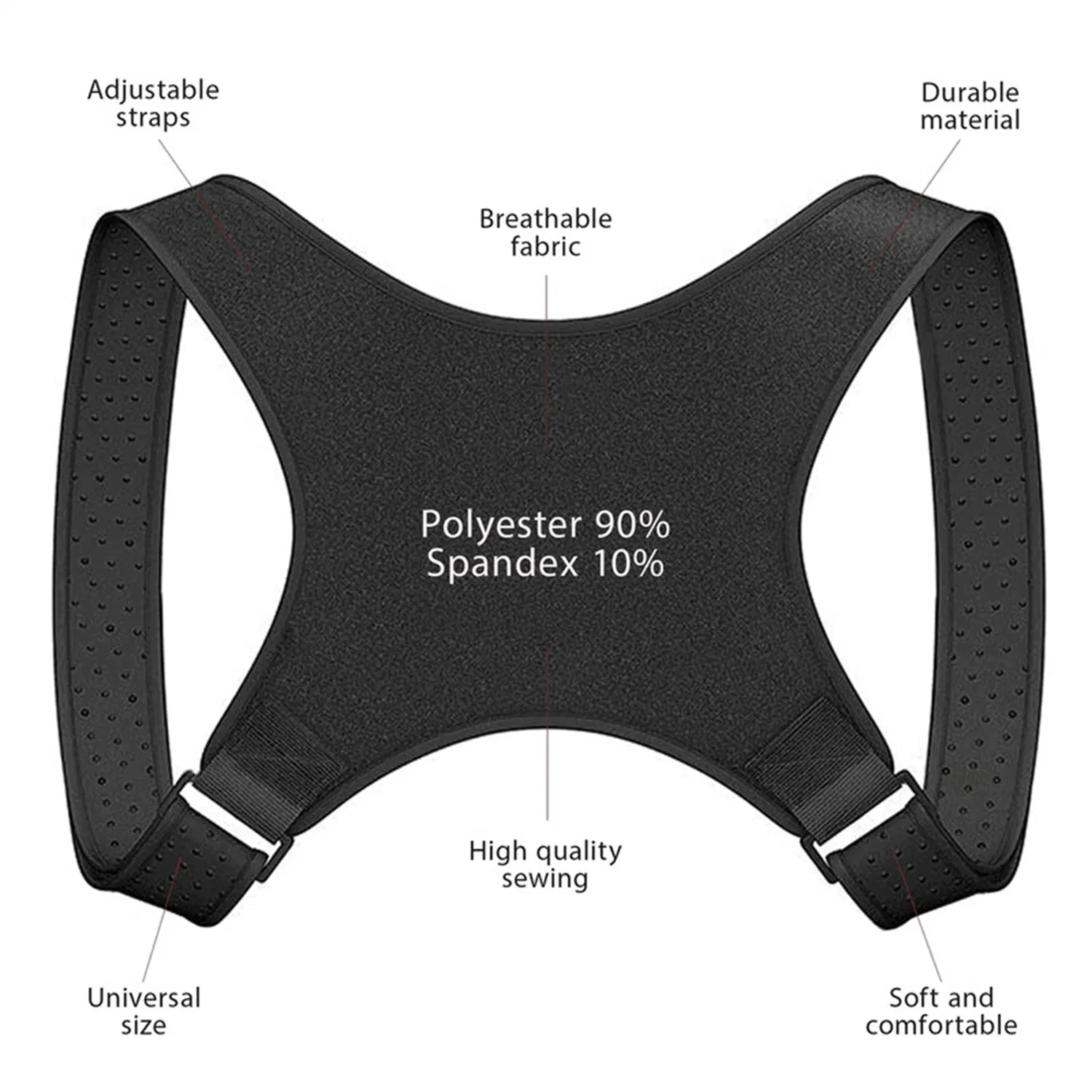 Nylon Spandex Posture Corrector Back and Shoulder Support Brace 30 to 43 Inch