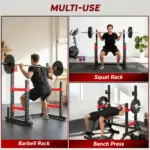 Soozier Adjustable Squat Rack, 660lbs Multi-Functional Bench Press Rack for Weight Lifting Home Gym Strength Training, Red - Image 4