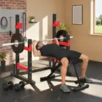 Soozier Adjustable Squat Rack, 660lbs Multi-Functional Bench Press Rack for Weight Lifting Home Gym Strength Training, Red - Image 8