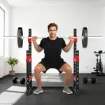 Soozier Adjustable Squat Rack, 660lbs Multi-Functional Bench Press Rack for Weight Lifting Home Gym Strength Training, Red - Image 9
