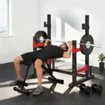 Soozier Adjustable Squat Rack, 660lbs Multi-Functional Bench Press Rack for Weight Lifting Home Gym Strength Training, Red - Image 10