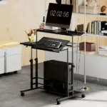 HOMCOM Adjustable Standing Desk with Power Outlets, Stand Up Desk with Tiltable Tabletop, Wheels, Shelf, for Home Office, Black - Image 2