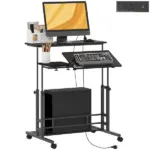 HOMCOM Adjustable Standing Desk with Power Outlets, Stand Up Desk with Tiltable Tabletop, Wheels, Shelf, for Home Office, Black - Image 11
