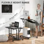 HOMCOM Adjustable Standing Desk with Power Outlets, Stand Up Desk with Tiltable Tabletop, Wheels, Shelf, for Home Office, Black - Image 4