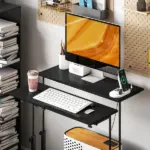 HOMCOM Adjustable Standing Desk with Power Outlets, Stand Up Desk with Tiltable Tabletop, Wheels, Shelf, for Home Office, Black - Image 9