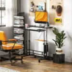 HOMCOM Adjustable Standing Desk with Power Outlets, Stand Up Desk with Tiltable Tabletop, Wheels, Shelf, for Home Office, Black - Image 10