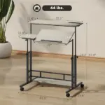 Adjustable Standing Desk with Power Outlets, Stand Up Desk with Tiltable Tabletop, Wheels, Shelf, for Home Office, Oak - Image 3