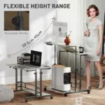 Adjustable Standing Desk with Power Outlets, Stand Up Desk with Tiltable Tabletop, Wheels, Shelf, for Home Office, Oak - Image 4