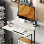 Adjustable Standing Desk with Power Outlets, Stand Up Desk with Tiltable Tabletop, Wheels, Shelf, for Home Office, Oak - Image 9