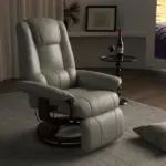 HOMCOM Adjustable Swivel Recliner Armchair, Faux Leather Manual Recliner with Footrest, Armrest and Wood Base for Living Room, Gray - Image 2