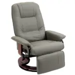 HOMCOM Adjustable Swivel Recliner Armchair, Faux Leather Manual Recliner with Footrest, Armrest and Wood Base for Living Room, Gray