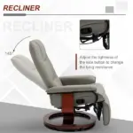 HOMCOM Adjustable Swivel Recliner Armchair, Faux Leather Manual Recliner with Footrest, Armrest and Wood Base for Living Room, Gray - Image 4