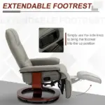 HOMCOM Adjustable Swivel Recliner Armchair, Faux Leather Manual Recliner with Footrest, Armrest and Wood Base for Living Room, Gray - Image 5
