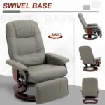 HOMCOM Adjustable Swivel Recliner Armchair, Faux Leather Manual Recliner with Footrest, Armrest and Wood Base for Living Room, Gray - Image 6