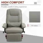 HOMCOM Adjustable Swivel Recliner Armchair, Faux Leather Manual Recliner with Footrest, Armrest and Wood Base for Living Room, Gray - Image 7