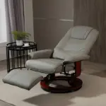 HOMCOM Adjustable Swivel Recliner Armchair, Faux Leather Manual Recliner with Footrest, Armrest and Wood Base for Living Room, Gray - Image 8