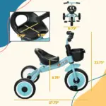 Qaba Adjustable Toddler Tricycle for Ages 2-5, Blue Bike with Basket, Bell, Comfort Grips, Kids' Outdoor Ride-Ons - Image 3