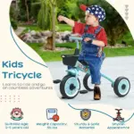 Qaba Adjustable Toddler Tricycle for Ages 2-5, Blue Bike with Basket, Bell, Comfort Grips, Kids' Outdoor Ride-Ons - Image 4