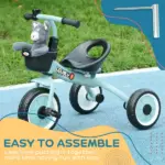 Qaba Adjustable Toddler Tricycle for Ages 2-5, Blue Bike with Basket, Bell, Comfort Grips, Kids' Outdoor Ride-Ons - Image 7
