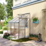 Outsunny Aluminum Greenhouse Polycarbonate Walk-in Garden Greenhouse with Adjustable Roof Vent, Rain Gutter and Sliding Door, 6' x 4' x 7' Clear - Image 2