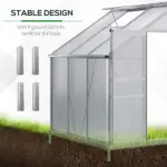 Outsunny Aluminum Greenhouse Polycarbonate Walk-in Garden Greenhouse with Adjustable Roof Vent, Rain Gutter and Sliding Door, 6' x 4' x 7' Clear - Image 6