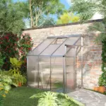 Outsunny Aluminum Greenhouse Polycarbonate Walk-in Garden Greenhouse with Adjustable Roof Vent, Rain Gutter and Sliding Door, 6' x 4' x 7' Clear - Image 10