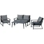 Outsunny Aluminum Patio Furniture Set, 4-Piece, Dark Grey, Loveseat, Armchairs, Coffee Table - Image 11